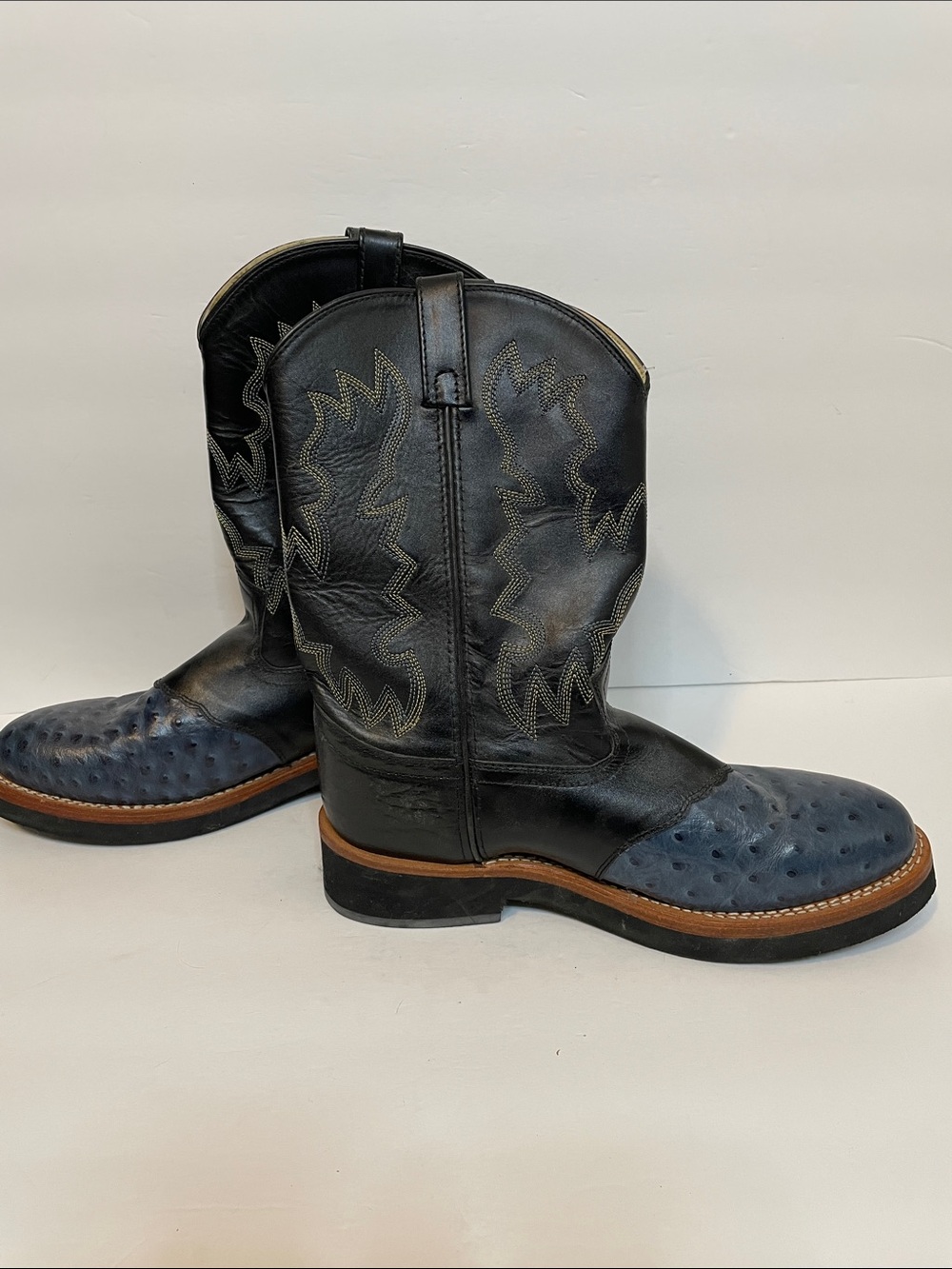 LN - Men's Navy Ostrich & Leather Western/ Cowboy Boots - Sz 11